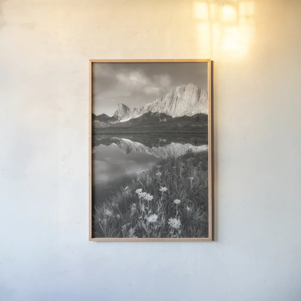 Pronghorn and Dragon Head Peaks BW by Alan Majchrowicz. shown as a paper print in a natural frame. Available as a archival giclee rolled canvas, fine art paper, or poster print. SKU 81534h.