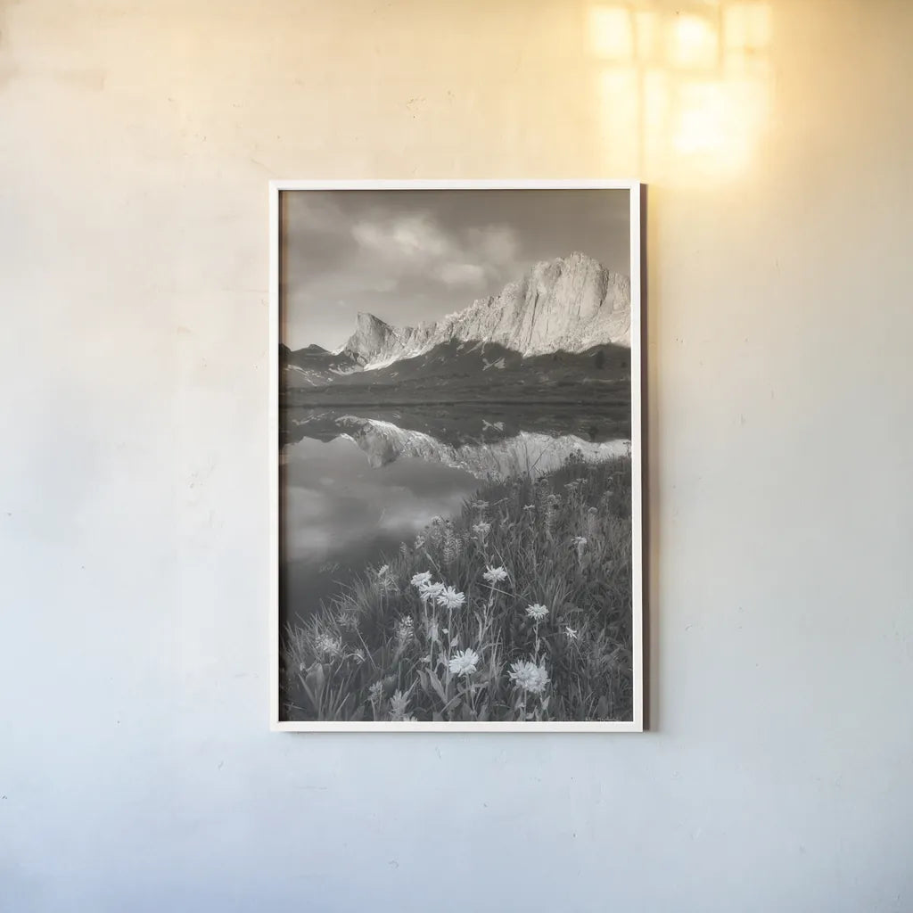 Pronghorn and Dragon Head Peaks BW by Alan Majchrowicz. shown as a paper print in a white frame. Available as a archival giclee rolled canvas, fine art paper, or poster print. SKU 81534h.