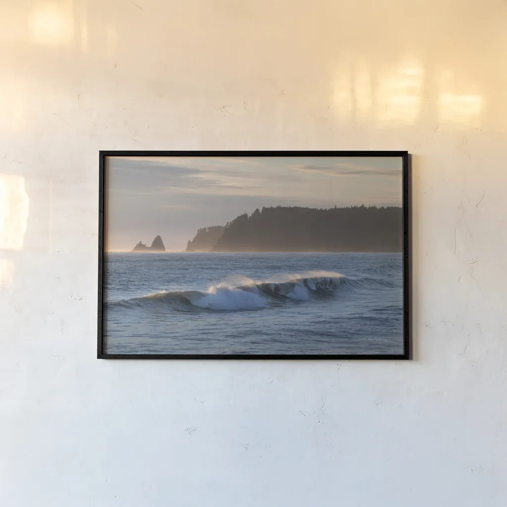 Rialto Beach Waves by Alan Majchrowicz. shown as a paper print in a black flame. Available as a archival giclee rolled canvas, fine art paper, or poster print. SKU 86303i.