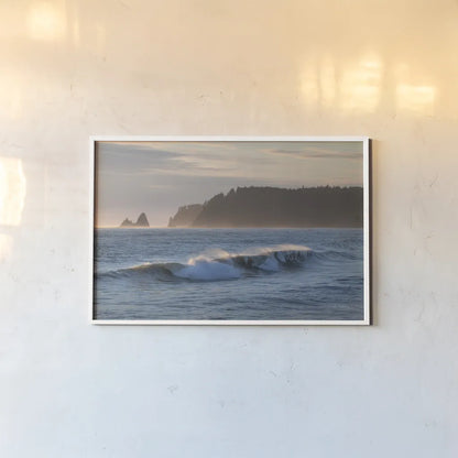 Rialto Beach Waves by Alan Majchrowicz. shown as a paper print in a white frame. Available as a archival giclee rolled canvas, fine art paper, or poster print. SKU 86303i.