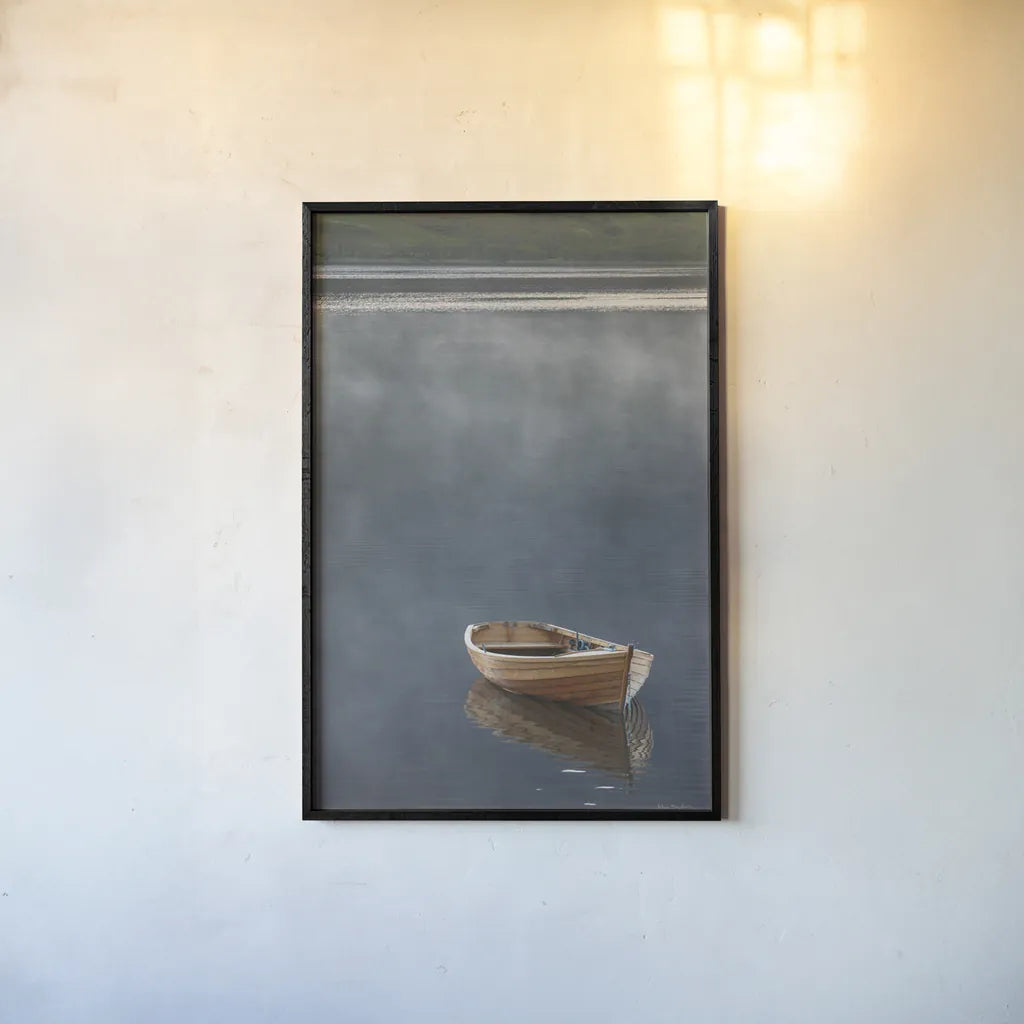 Rowboat in Ross by Alan Majchrowicz. shown as a paper print in a black flame. Available as a archival giclee rolled canvas, fine art paper, or poster print. SKU 53742h.
