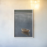 Rowboat in Ross by Alan Majchrowicz. shown as a paper print in a white frame. Available as a archival giclee rolled canvas, fine art paper, or poster print. SKU 53742h.