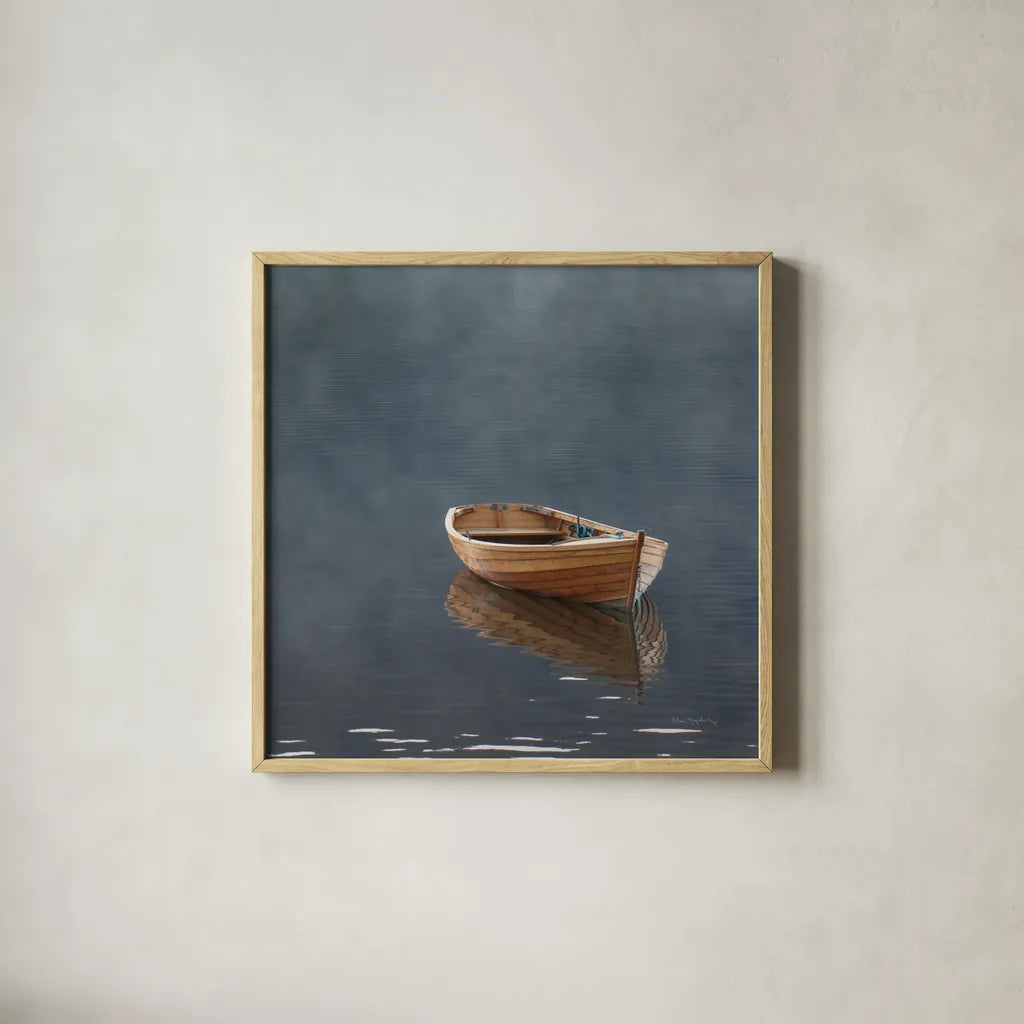 Rowboat in Ross Crop by Alan Majchrowicz. Shown in a natural wood glass frame for a timeless modern aesthetic. Available as an archival giclee rolled canvas, fine art paper, or poster print. SKU 53742a.