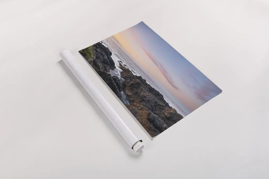 Rugged Coast Along Wild Pacific Trail by Alan Majchrowicz. shown as a rolled paper print. Available as archival giclee rolled canvas, fine art paper, or poster print. SKU 86352i.