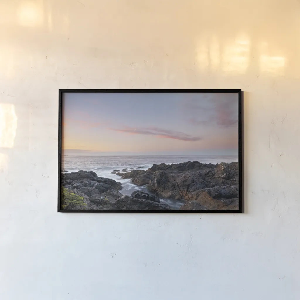 Rugged Coast Along Wild Pacific Trail by Alan Majchrowicz. shown as a paper print in a black flame. Available as a archival giclee rolled canvas, fine art paper, or poster print. SKU 86352i.
