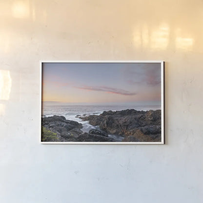 Rugged Coast Along Wild Pacific Trail by Alan Majchrowicz. shown as a paper print in a white frame. Available as a archival giclee rolled canvas, fine art paper, or poster print. SKU 86352i.