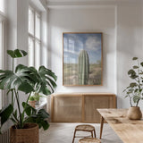 Saguaro by Alan Majchrowicz. shown as a print in a natural wood frame in a dining room. Available as a archival giclee rolled canvas, fine art paper, or poster print. SKU 61459h.