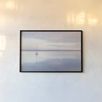 Sailboat in Bellingham Bay I by Alan Majchrowicz. shown as a paper print in a black flame. Available as a archival giclee rolled canvas, fine art paper, or poster print. SKU 61439i.