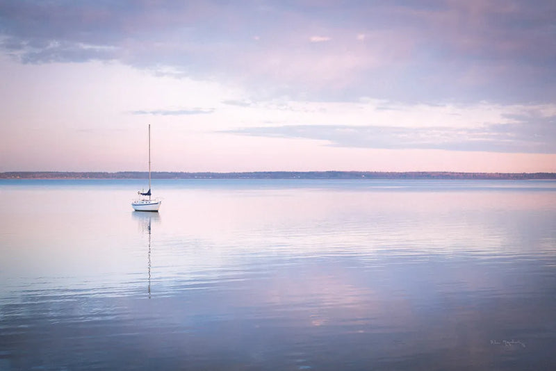 Sailboat in Bellingham Bay I Vignette by Alan Majchrowicz. SKU 68923i. Archival Giclee Fine art print for wall decor.