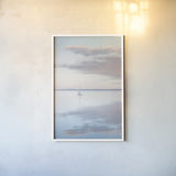 Sailboat in Bellingham Bay II by Alan Majchrowicz. shown as a paper print in a white frame. Available as a archival giclee rolled canvas, fine art paper, or poster print. SKU 61440h.