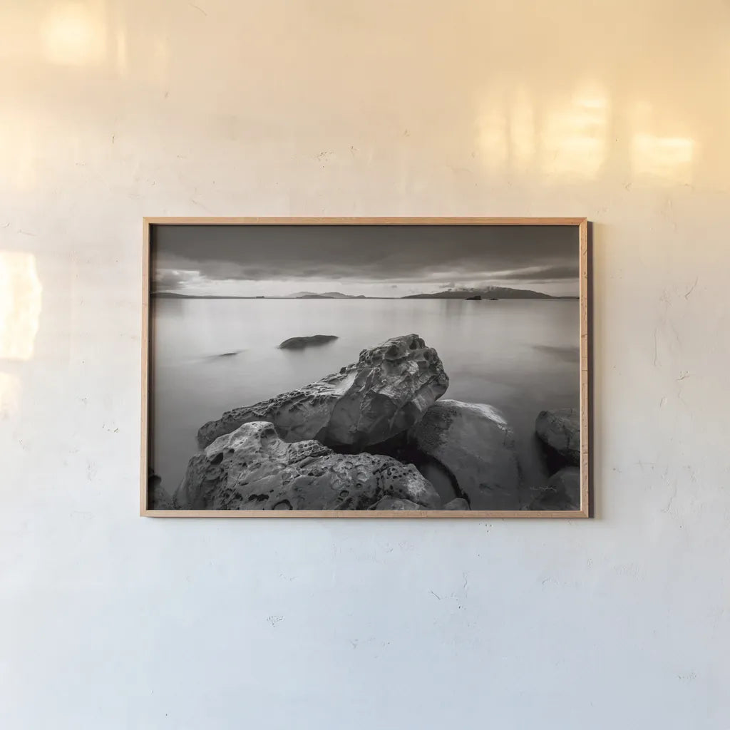 Samish Bay by Alan Majchrowicz. shown as a paper print in a natural frame. Available as a archival giclee rolled canvas, fine art paper, or poster print. SKU 64549i.