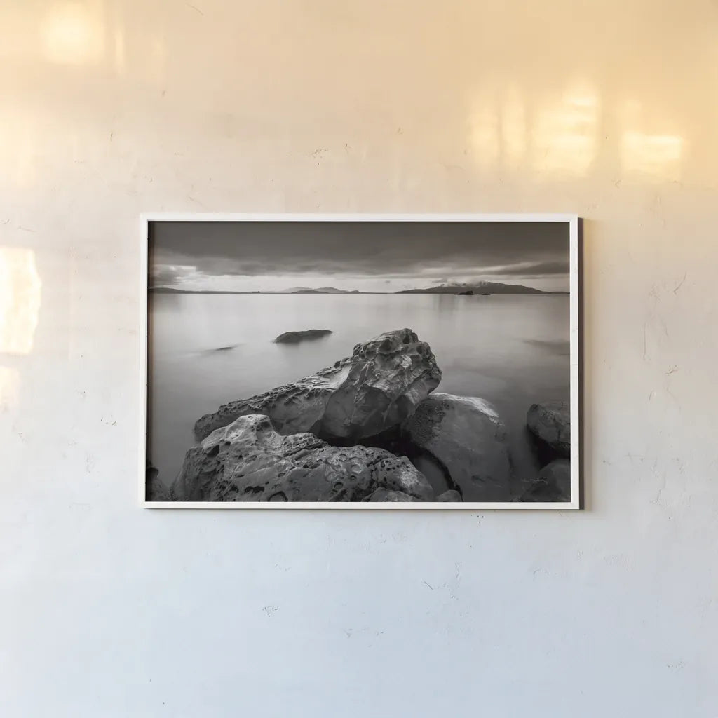Samish Bay by Alan Majchrowicz. shown as a paper print in a white frame. Available as a archival giclee rolled canvas, fine art paper, or poster print. SKU 64549i.