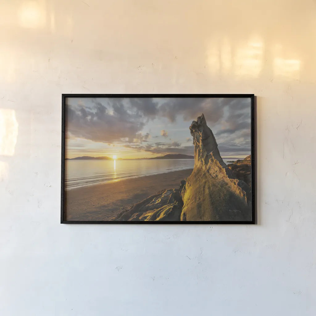 Samish Bay Sunset I by Alan Majchrowicz. shown as a paper print in a black flame. Available as a archival giclee rolled canvas, fine art paper, or poster print. SKU 33806i.