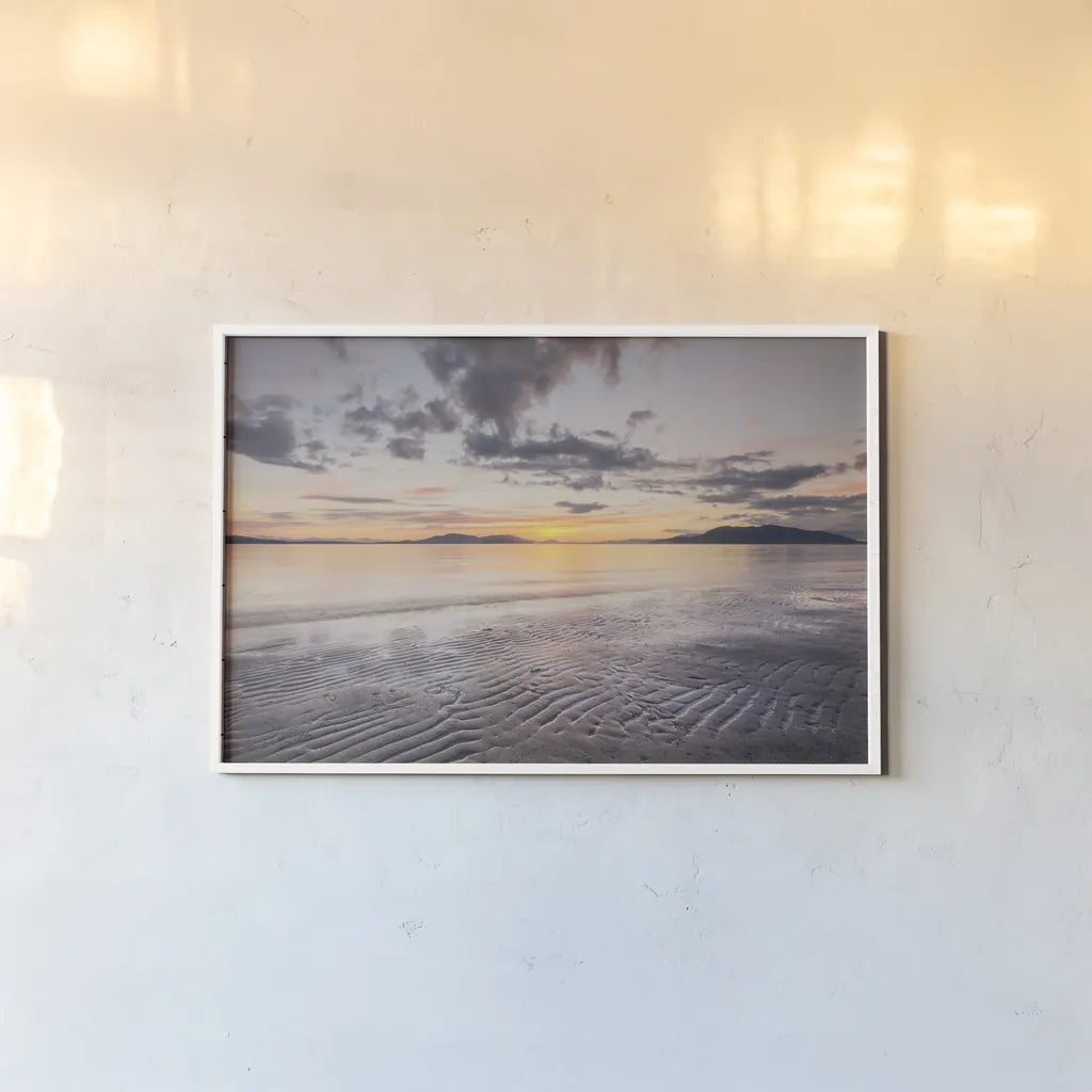 Samish Bay Sunset II by Alan Majchrowicz. shown as a paper print in a white frame. Available as a archival giclee rolled canvas, fine art paper, or poster print. SKU 33807i.