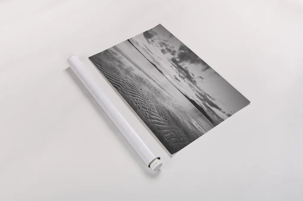 Samish Bay Sunset II BW by Alan Majchrowicz. shown as a rolled paper print. Available as archival giclee rolled canvas, fine art paper, or poster print. SKU 33852i.