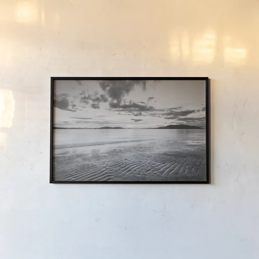 Samish Bay Sunset II BW by Alan Majchrowicz. shown as a paper print in a black flame. Available as a archival giclee rolled canvas, fine art paper, or poster print. SKU 33852i.