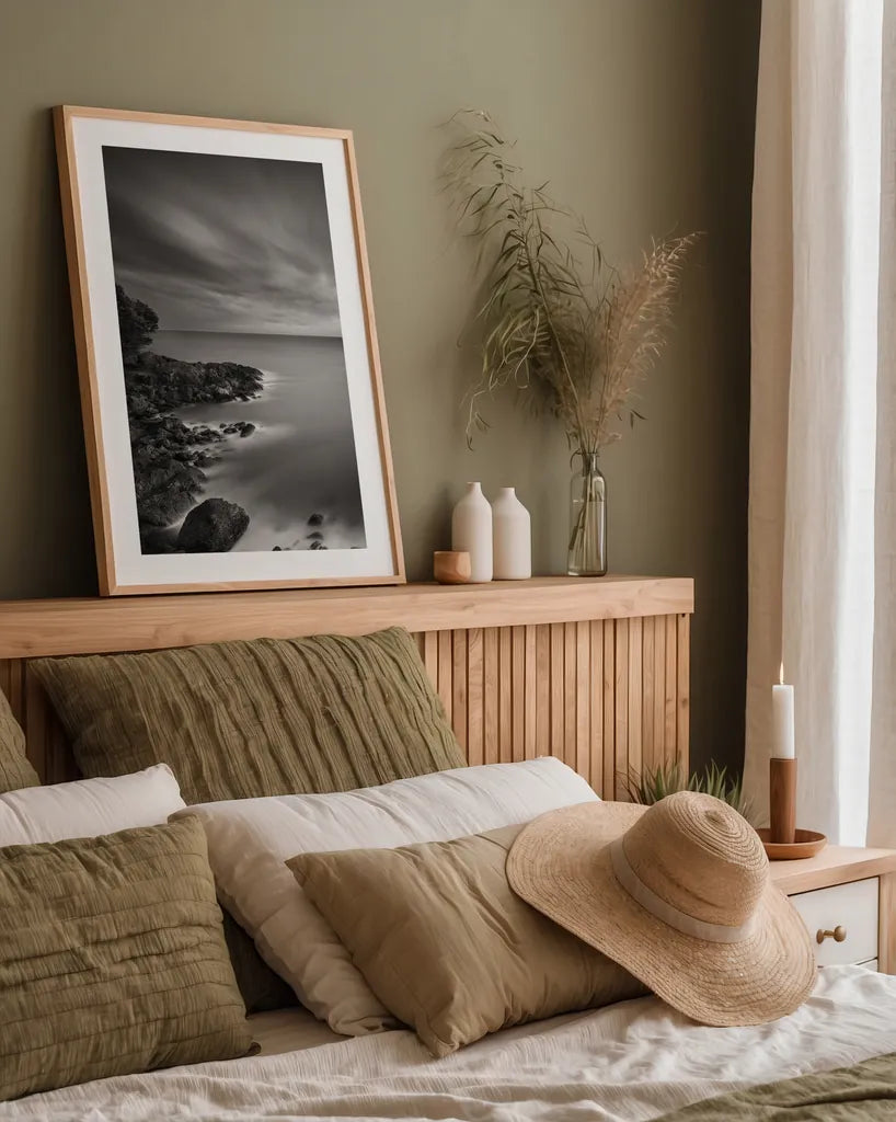 San Juan Island by Alan Majchrowicz. shown as a paper print in a natural frame. Available as a archival giclee rolled canvas, fine art paper, or poster print. SKU 88897h.