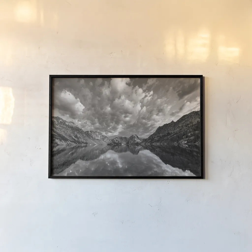 Sawtooth Lake Reflection I by Alan Majchrowicz. shown as a paper print in a black flame. Available as a archival giclee rolled canvas, fine art paper, or poster print. SKU 64553i.