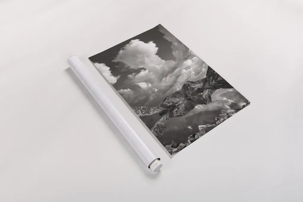 Sawtooth Lake Reflection II by Alan Majchrowicz. shown as a rolled paper print. Available as archival giclee rolled canvas, fine art paper, or poster print. SKU 64554h.