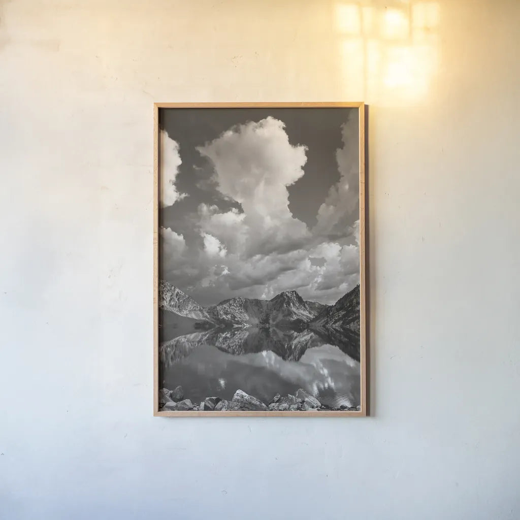 Sawtooth Lake Reflection II by Alan Majchrowicz. shown as a paper print in a natural frame. Available as a archival giclee rolled canvas, fine art paper, or poster print. SKU 64554h.