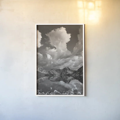 Sawtooth Lake Reflection II by Alan Majchrowicz. shown as a paper print in a white frame. Available as a archival giclee rolled canvas, fine art paper, or poster print. SKU 64554h.