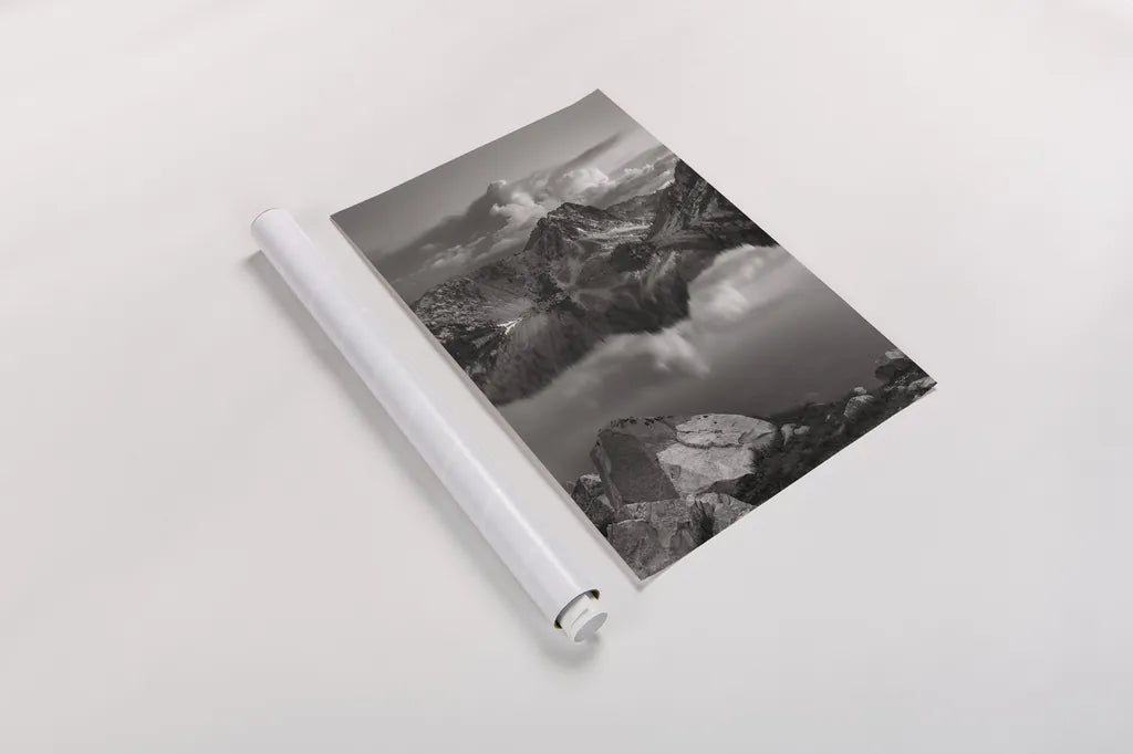 Sawtooth Lake Sawtooth Mountains Idaho by Alan Majchrowicz. shown as a rolled paper print. Available as archival giclee rolled canvas, fine art paper, or poster print. SKU 71977h.