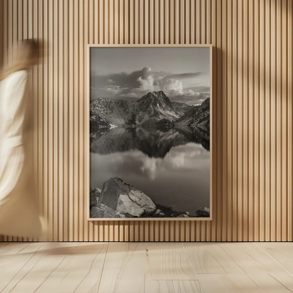 Sawtooth Lake Sawtooth Mountains Idaho by Alan Majchrowicz. shown as over sized large wall art. Available as an archival giclee rolled canvas, fine art paper, or poster print. SKU 71977h.