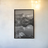 Sawtooth Lake Sawtooth Mountains Idaho by Alan Majchrowicz. shown as a paper print in a black flame. Available as a archival giclee rolled canvas, fine art paper, or poster print. SKU 71977h.