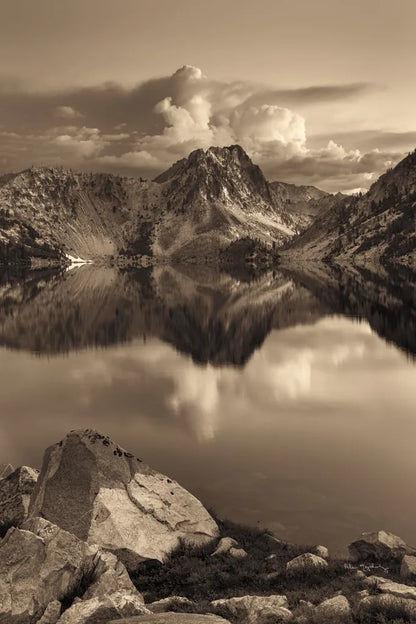 Sawtooth Lake Sepia by Alan Majchrowicz. SKU 79229h. Archival Giclee Fine art print for wall decor.