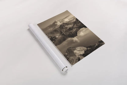 Sawtooth Lake Sepia by Alan Majchrowicz. shown as a rolled paper print. Available as archival giclee rolled canvas, fine art paper, or poster print. SKU 79229h.