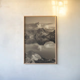 Sawtooth Lake Sepia by Alan Majchrowicz. shown as a paper print in a natural frame. Available as a archival giclee rolled canvas, fine art paper, or poster print. SKU 79229h.