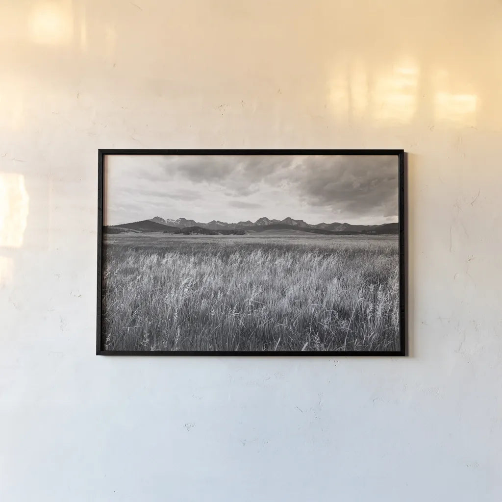 Sawtooth Mountains Idaho II BW by Alan Majchrowicz. shown as a paper print in a black flame. Available as a archival giclee rolled canvas, fine art paper, or poster print. SKU 73660i.