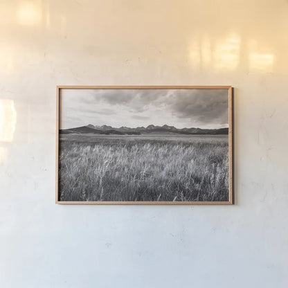 Sawtooth Mountains Idaho II BW by Alan Majchrowicz. shown as a paper print in a natural frame. Available as a archival giclee rolled canvas, fine art paper, or poster print. SKU 73660i.