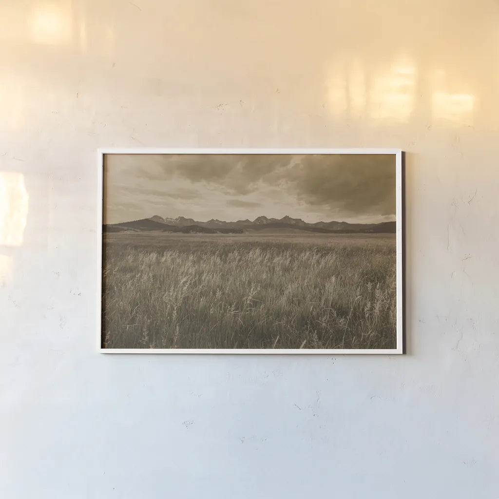 Sawtooth Mountains Idaho II Dark by Alan Majchrowicz. shown as a paper print in a white frame. Available as a archival giclee rolled canvas, fine art paper, or poster print. SKU 78317i.