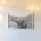 Scottish Highland Cattle III Neutral Crop by Alan Majchrowicz. shown as a paper print in a white frame. Available as a archival giclee rolled canvas, fine art paper, or poster print. SKU 68383i.
