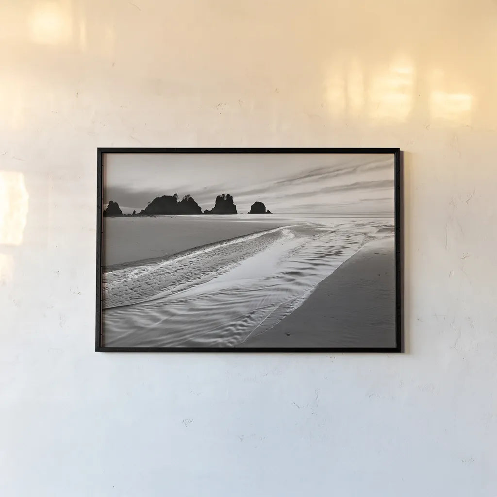 Shi Shi Point of Arches by Alan Majchrowicz. shown as a paper print in a black flame. Available as a archival giclee rolled canvas, fine art paper, or poster print. SKU 11327i.