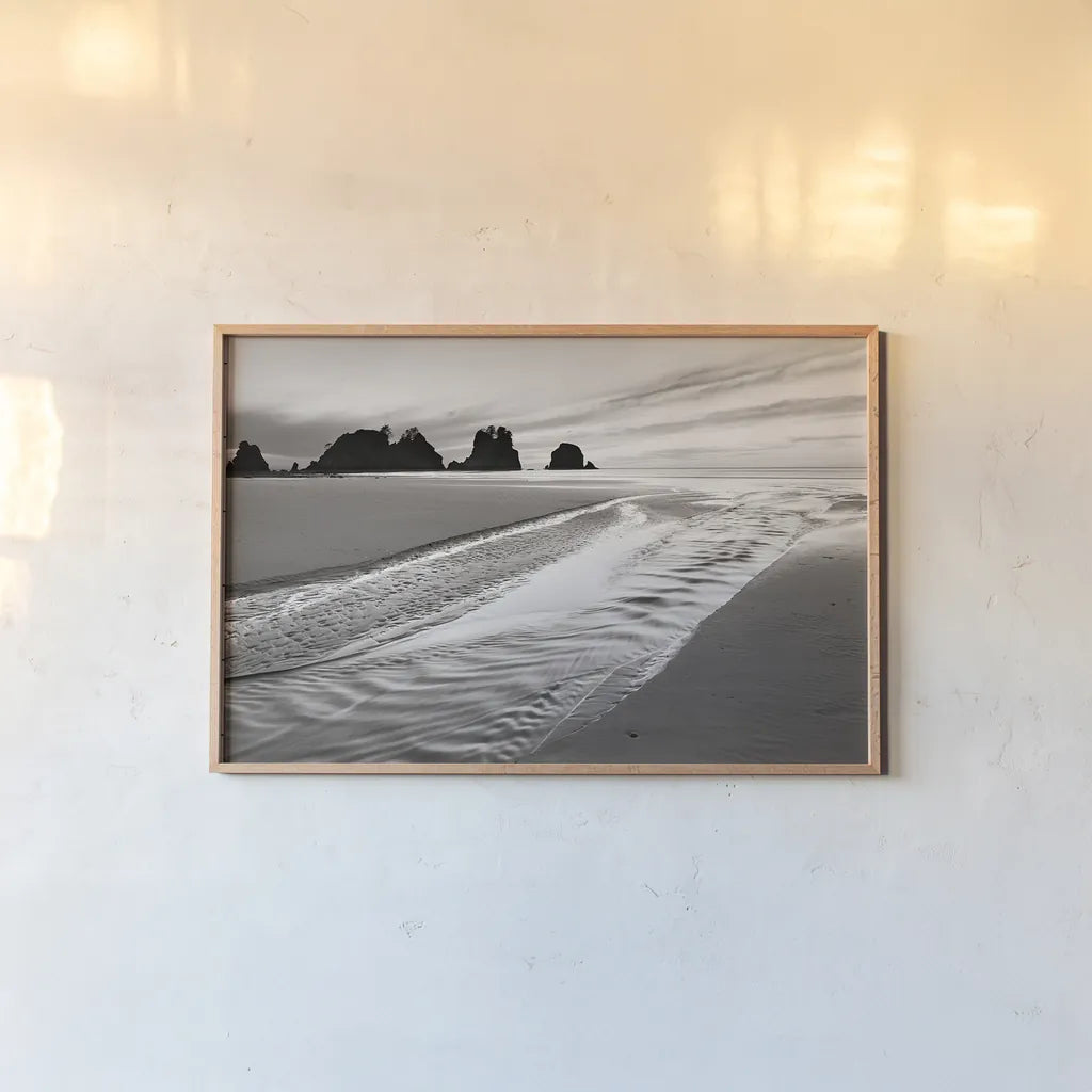 Shi Shi Point of Arches by Alan Majchrowicz. shown as a paper print in a natural frame. Available as a archival giclee rolled canvas, fine art paper, or poster print. SKU 11327i.