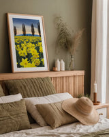 Skagit Valley Daffodils I by Alan Majchrowicz. shown as a paper print in a natural frame. Available as a archival giclee rolled canvas, fine art paper, or poster print. SKU 46212h.