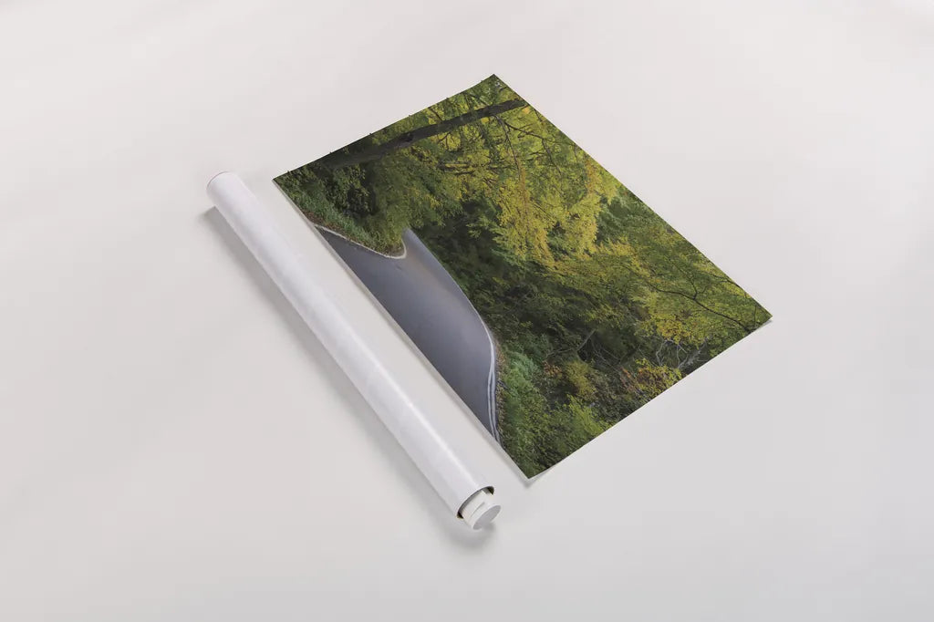 Smugglers Notch Road by Alan Majchrowicz. shown as a rolled paper print. Available as archival giclee rolled canvas, fine art paper, or poster print. SKU 62467i.