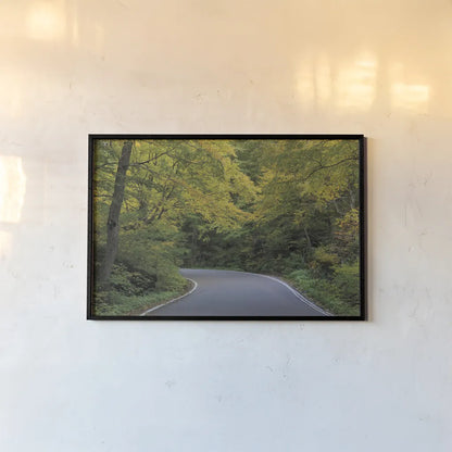 Smugglers Notch Road by Alan Majchrowicz. shown as a paper print in a black flame. Available as a archival giclee rolled canvas, fine art paper, or poster print. SKU 62467i.