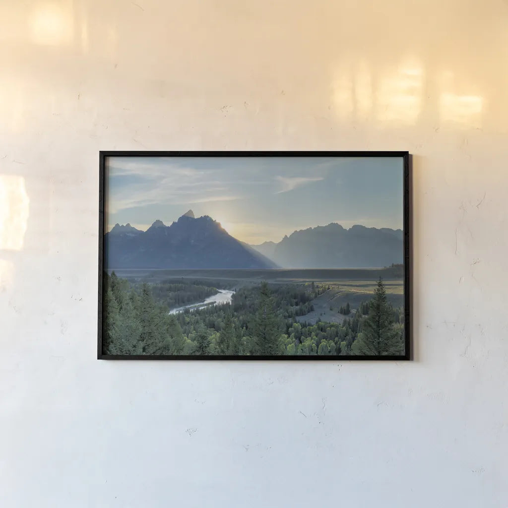Snake River Overlook Color by Alan Majchrowicz. shown as a paper print in a black flame. Available as a archival giclee rolled canvas, fine art paper, or poster print. SKU 78029i.