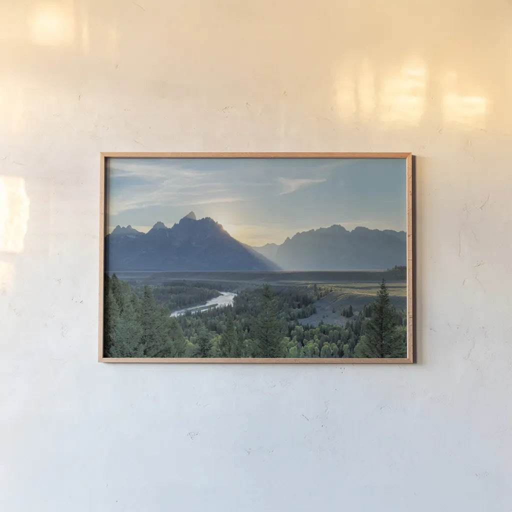 Snake River Overlook Color by Alan Majchrowicz. shown as a paper print in a natural frame. Available as a archival giclee rolled canvas, fine art paper, or poster print. SKU 78029i.