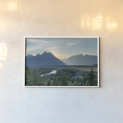 Snake River Overlook Color by Alan Majchrowicz. shown as a paper print in a white frame. Available as a archival giclee rolled canvas, fine art paper, or poster print. SKU 78029i.