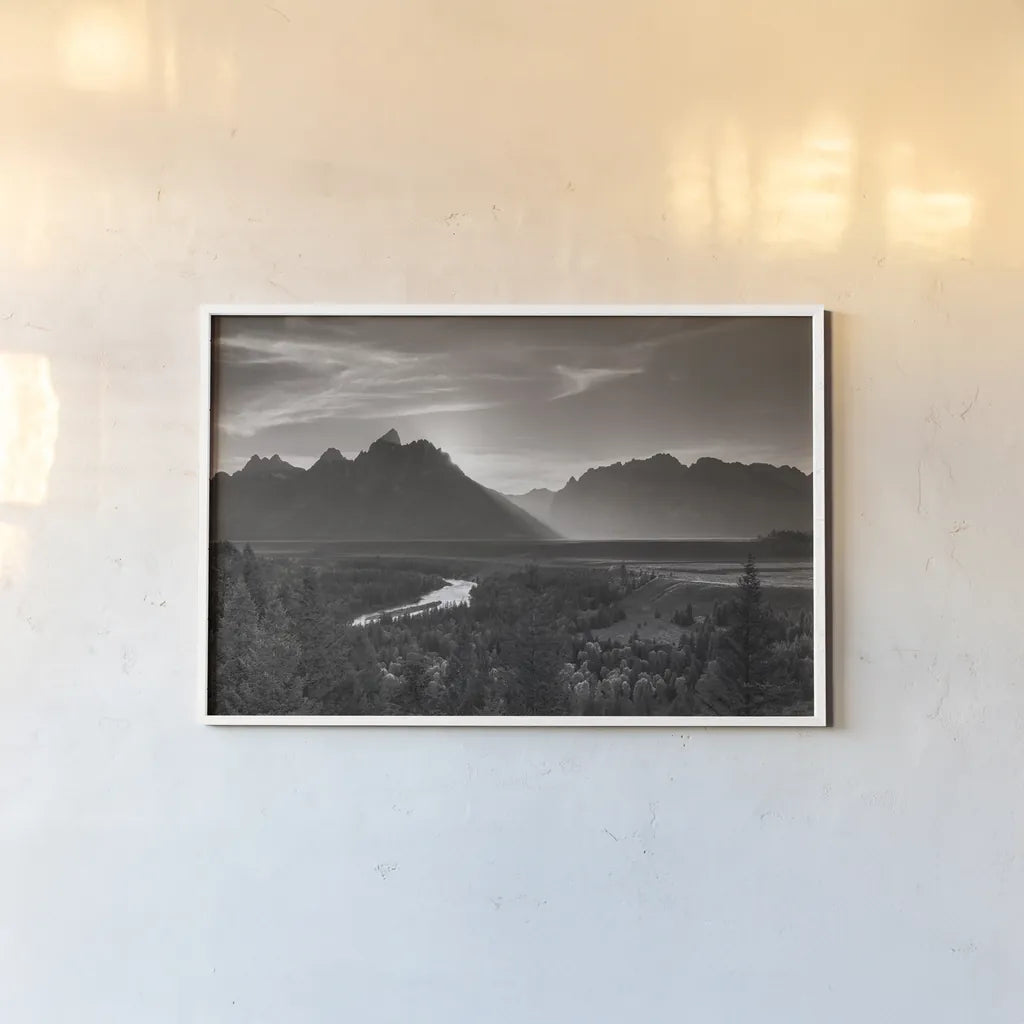 Snake River Overlook Grant Teton National Park  by Alan Majchrowicz. shown as a paper print in a white frame. Available as a archival giclee rolled canvas, fine art paper, or poster print. SKU 64555i.
