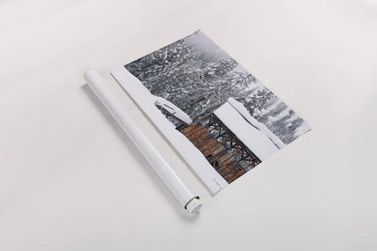 Snow Covered Barn by Alan Majchrowicz. shown as a rolled paper print. Available as archival giclee rolled canvas, fine art paper, or poster print. SKU 16154i.