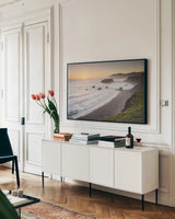 Sonoma Coast I by Alan Majchrowicz. shown as a framed stretched canvas in a living room above a console. Available as a archival giclee rolled canvas, fine art paper, or poster print. SKU 36198i.