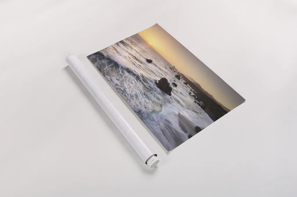 Sonoma Coast Sunset by Alan Majchrowicz. shown as a rolled paper print. Available as archival giclee rolled canvas, fine art paper, or poster print. SKU 90653i.