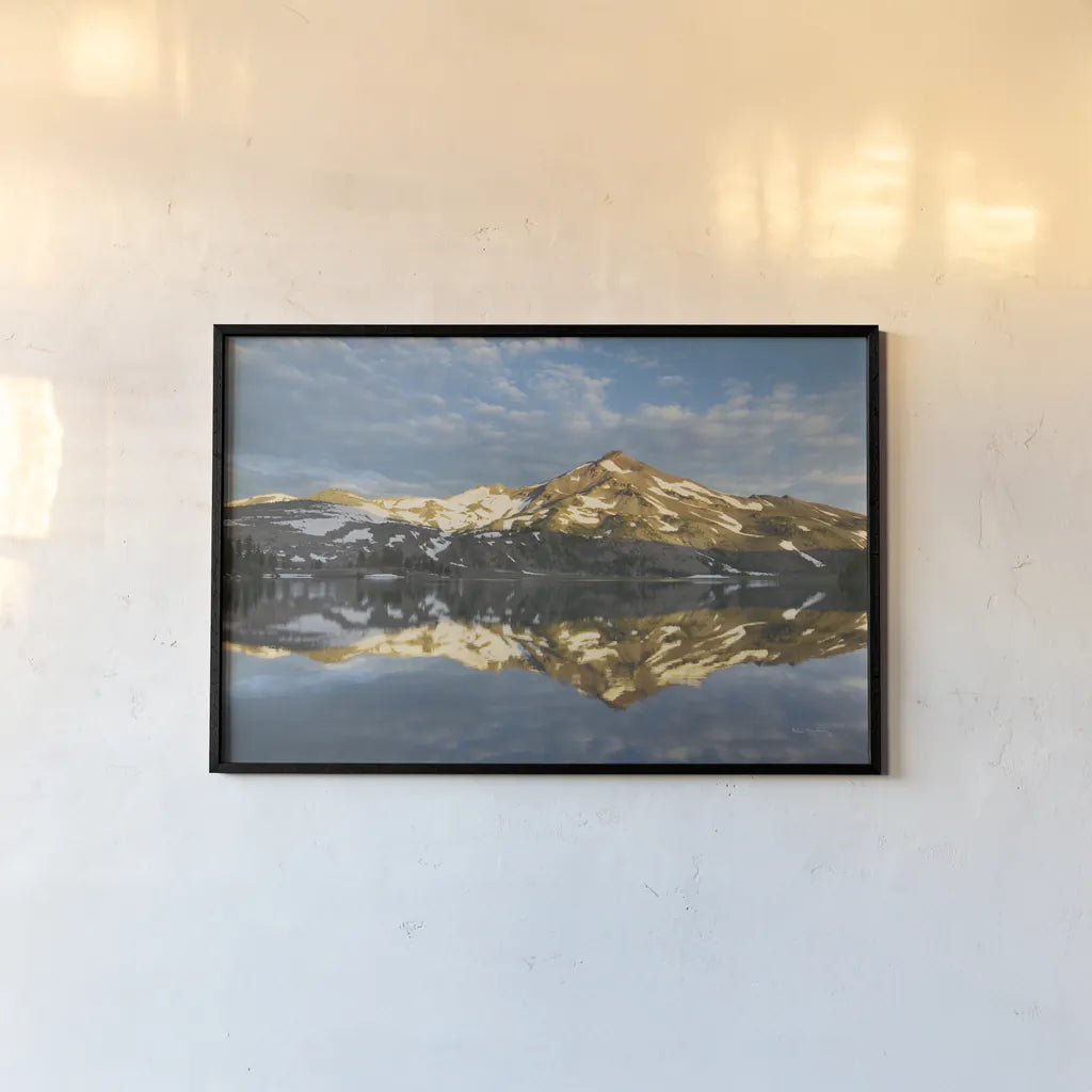 South Sister Reflection I by Alan Majchrowicz. shown as a paper print in a black flame. Available as a archival giclee rolled canvas, fine art paper, or poster print. SKU 28096i.