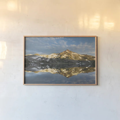 South Sister Reflection I by Alan Majchrowicz. shown as a paper print in a natural frame. Available as a archival giclee rolled canvas, fine art paper, or poster print. SKU 28096i.