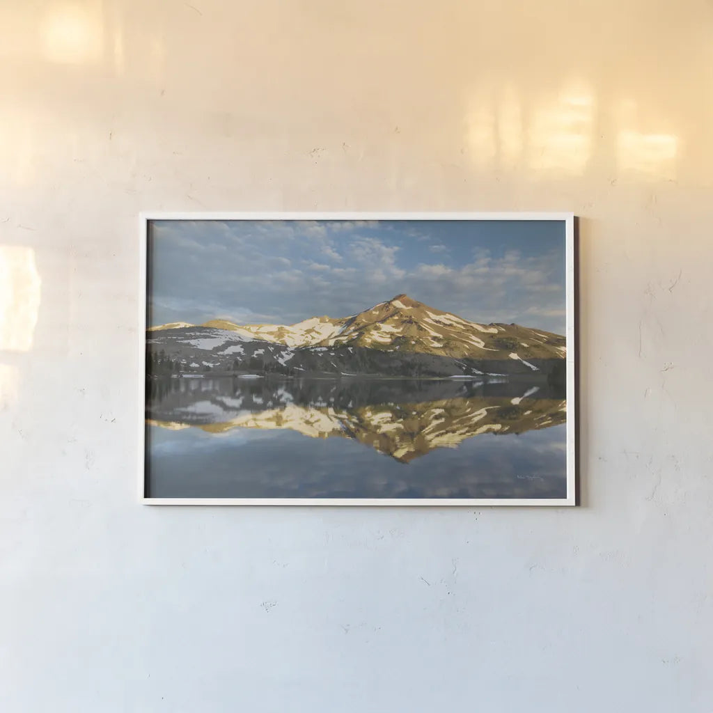 South Sister Reflection I by Alan Majchrowicz. shown as a paper print in a white frame. Available as a archival giclee rolled canvas, fine art paper, or poster print. SKU 28096i.